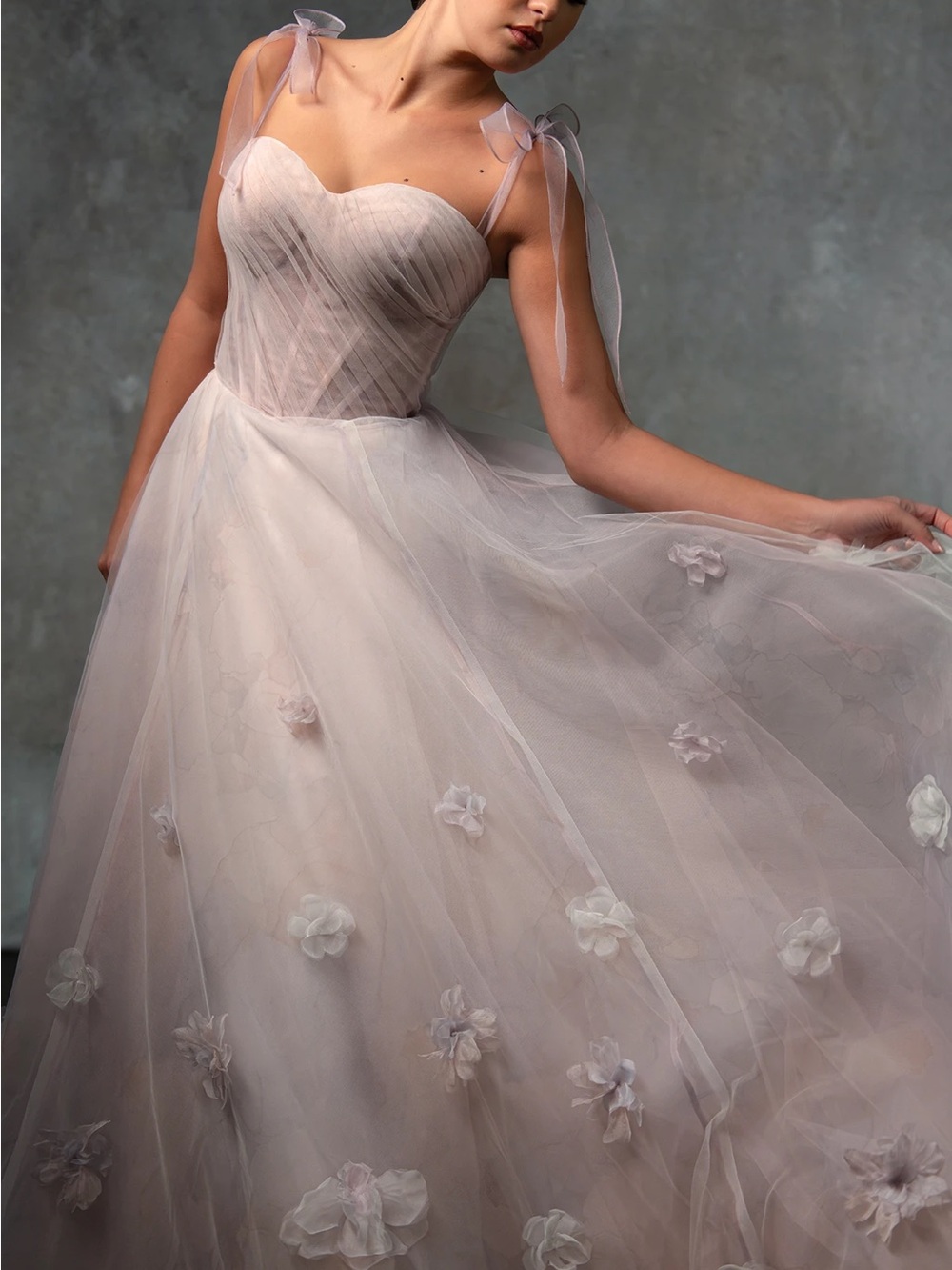 Essense of Australia D4320 Blush Pink A-Line Wedding Dress with Floral Appliqués